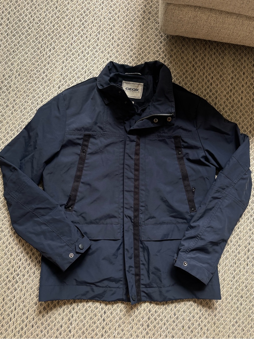 Geox Men's Blue Water Resistant Breathable Zip/Snap Stand-Up Jacket Size 50